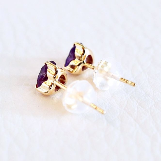 K18 18金 アメシスト ハートシェイプ ピアス 5mm 一粒石 保証書付 KO-0062 SWAD094