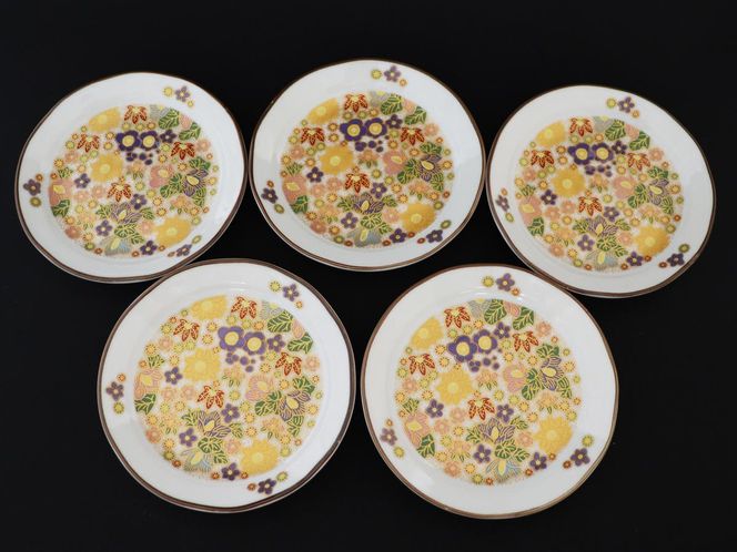 九谷焼　4.5号皿揃　花詰 （5枚セット）a01 食器 キッチン雑貨 キッチンアイテム 雑貨 小物 お皿 丸皿 食卓 テーブルコーディネート 