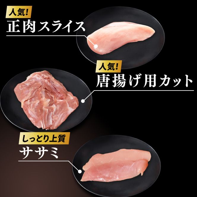 【3ヶ月定期便】奥久慈しゃも肉詰め合わせ・堪能セット（計1kg）（正肉スライス400g・唐揚げ用カット200g・ササミ400g）｜茨城県 大子町 奥久慈 袋田 奥久慈しゃも生産組合 地鶏 軍鶏 シャモ 鶏肉 正肉 唐揚げ からあげ ささみ ササミ 焼き鳥 鍋 冷凍（AR003）