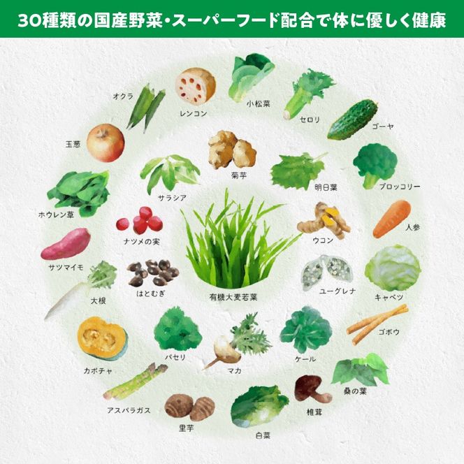 ＜2ヶ月に1度、3回送付＞国産有機大麦若葉＆３０種の野菜［027Y30-T］　山本漢方　定期便