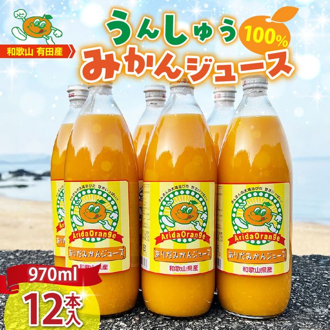 ZJ6061_和歌山有田産100% うんしゅうみかんジュース 970ml × 12本セット