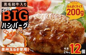 G873 【期間限定】黒毛和牛入り BIGハンバーグ 総量2.4kg（200g×12個）泉州玉ねぎ使用