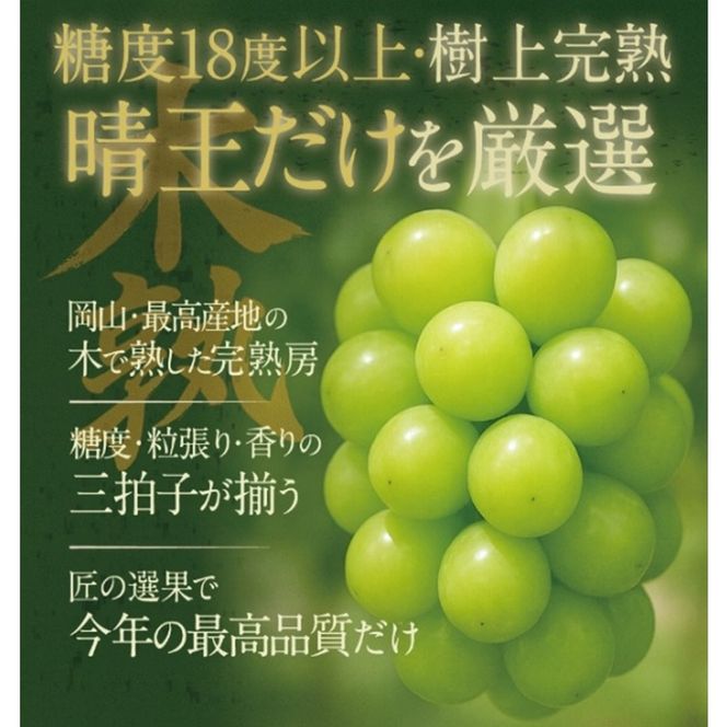 先行予約 晴王 木熟ぶどう ハレノシャイン シャインマスカット晴王 2房 約1.2kg 9月～11月発送 種無し 皮ごと食べる みずみずしい 甘い フレッシュ 糖度保証 厳選品質 冷蔵 瀬戸内 果物大国 ハレノフルーツ