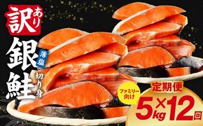 G6160 【定期便】銀鮭 切り身 5kg(約35切れ前後) 全12回【訳あり 規格外 甘塩 バラ凍結 海鮮 魚介 鮭 さけ しゃけ お弁当 朝食 おかず 簡単調理】