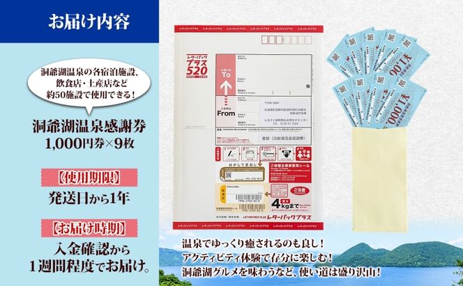 洞爺湖温泉感謝券 9000円 分 金券 クーポン 洞爺湖 湖 温泉 リゾート 有珠山 火山 自然 花火 イルミネーション 旅行 観光 宿泊 施設 北海道 