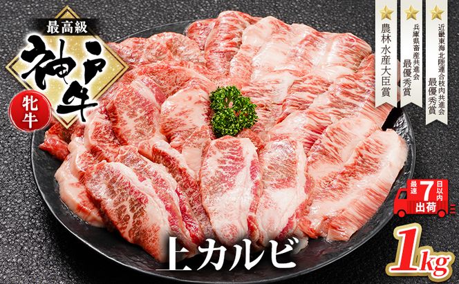 【最短7日以内発送】 神戸ビーフ 神戸牛 牝 上カルビ 焼肉 1000g 1kg 川岸畜産 大容量 冷凍 肉 牛肉 すぐ届く お肉 和牛 食材 グルメ ブランド牛 日本産 国産 夕飯 晩御飯 夜ごはん