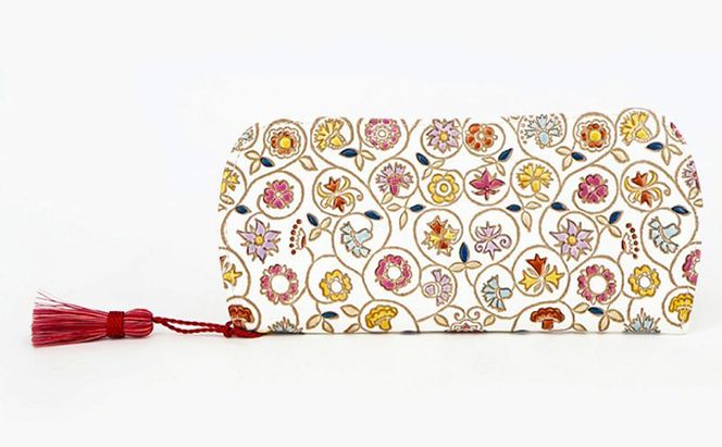 【文庫屋大関】メガネケース　金唐小花【皮革工芸品】 ファッション小物 民芸品 