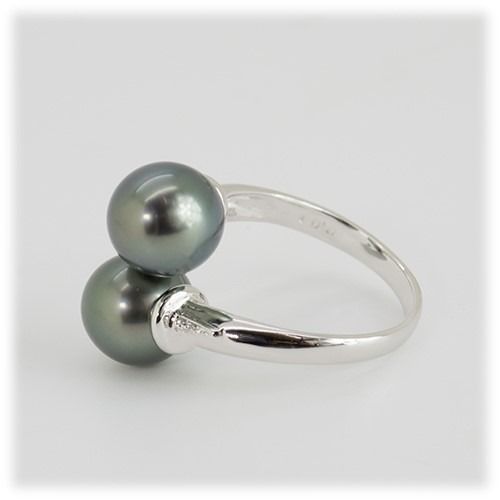 ブラックパール ツインリング 9ｍm 2個付 SV925 黒真珠 タヒチ産 (15496) 真珠 黒真珠 指輪 リング ブラックパール パール シルバー ジュエリー アクセサリー ツイン リング ダイヤモンド 山梨県 甲斐市 BR-69