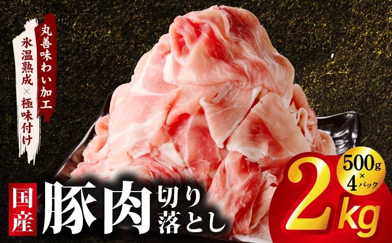 mrzZ064 [定期便]国産 豚肉 切り落とし 2kg×全2回[氷温熟成×極味付け 500g×4P ぶたにく 普段使い 野菜炒め 訳あり サイズ不揃い 2026年1月&4月発送]