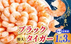 kgp0113 高級むきえび 定期便 1kg×全3回 ブラックタイガー エビ えび 海老 30-40尾 特大 背ワタなし【毎月配送コース】