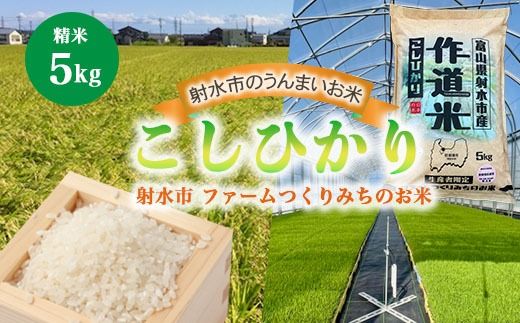 【射水市】【射水の美味しいお米】ファームつくりみちのお米 作道米R8年度産こしひかり 5kg【精米】 ※離島への配送不可 ※2026年9月中旬～10月上旬頃に順次発送予定