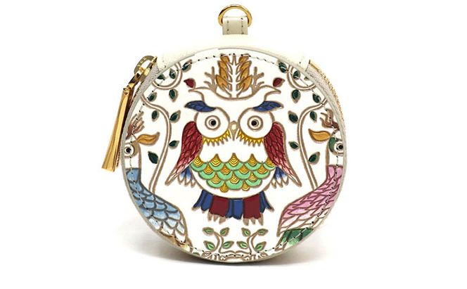 【文庫屋大関】マカロンポーチ ふくろう【皮革工芸品】 ポーチ ミニポーチ 小物入れ アクセサリー入れ イヤホン入れ 収納 保管ケース 手のひらサイズ  本革 革 皮革 工芸品 工芸 雑貨 ギフト プレゼント 日本製 東京