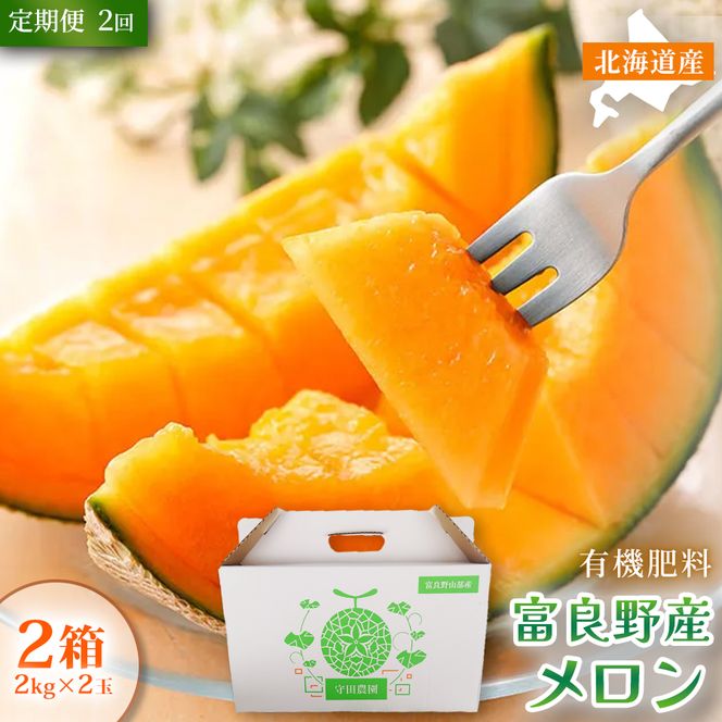 【定期便2ヵ月】糖度15度以上 赤肉メロン 富良野産 特秀品メロン 2kg×2玉 2箱 計8kg×全2回｜北海道富良野市 7～8月発送 贈答用 ギフト プレゼント メロン 赤肉メロン 富良野メロン 果物 フルーツ とろける甘さ 夏季限定
