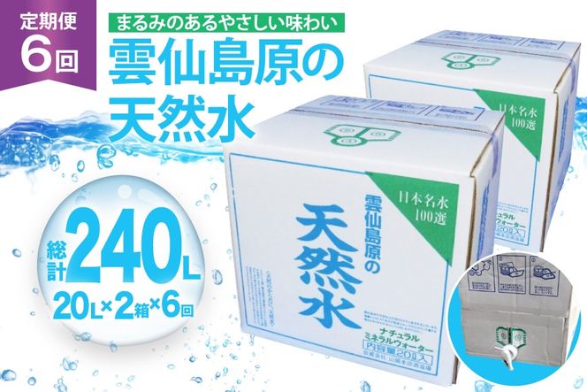 AJ627 山崎本店酒造場 【6回定期便】 雲仙島原の天然水 20L 2箱 [ 水 天然水 ウォーター おいしい 定期便 定期 名水百選 大容量 日用品 軟水 長崎県 島原市 ]