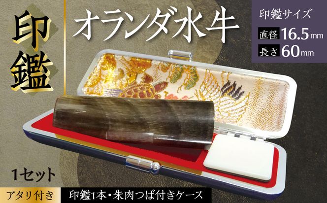 印鑑 オランダ水牛 朱肉つば付きケース付き (直径16.5mm×長さ60mm)【アタリ付き】 はんこ 判子 実印 認印 銀行印 お祝い 就職 祝い 男性 女性 熊本 八代 国産