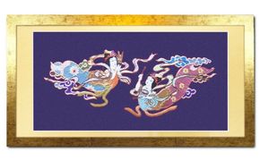 額装用 日本刺繍 「飛天」台生地「紫」×額装「ゴールド」 刺繍 伝統工芸 愛西市 / 百武打敷店[AEBR006]