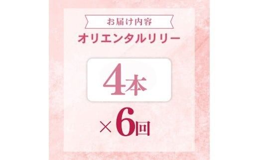 定期便6回 ユリ オリエンタルリリー 4本 花 切り花 プレゼント 贈り物 ギフト 誕生日 記念日 つぼみ 大輪 ピンク 白 香り 優雅 華麗 ブーケ フラワーアレンジメント 観賞用 インテリア 季節の花 高級感 花束 生花 福田園芸 オリエンタルハイブリッド 安芸市 高知県
