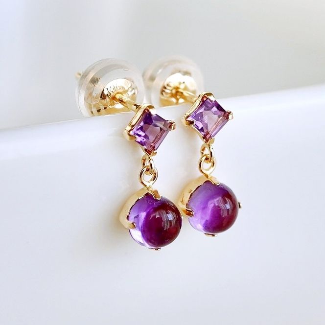 【ジュエリー】K10 イエローゴールド  アメシスト 揺れる ピアス 保証書付 SR-2012 242-003-a