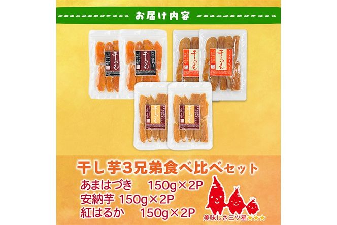 ＜先行予約受付中！2026年10月から順次発送予定＞干し芋 三兄弟食べ比べセット（あまはづき・紅はるか・安納芋 合計900g・150g×各2袋) ジッパー付き袋 サツマイモ あまはづき 紅はるか 安納芋 小分け 便利 おやつ スイーツ 国産 【YO-17】【株式会社 陽】