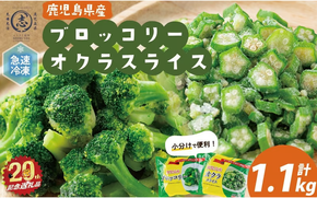 【志布志市制20周年記念】国産冷凍カット野菜（ブロッコリー・オクラスライス）計1.1kg a0-399
