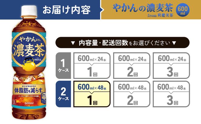 やかんの濃麦茶 from 爽健美茶 600ml PET×24本（2ケース）合計48本【コカコーラ】 日本茶 お茶 麦茶 ペットボトル カフェインゼロ 常温 送料無料 こども 美容 むくみ BMI 体脂肪