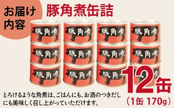 020C578 豚角煮缶詰 12缶セット【三元豚 豚バラ肉 おかず おつまみ 防災 備蓄 非常食 防災缶 長期保存】