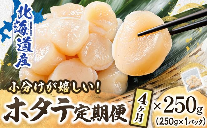 【定期便 4ヶ月連続】北海道産 ホタテ貝柱 約250g×1パック | 帆立 ホタテ ほたて 貝柱 冷凍 刺身 刺し身 小分け ホタテ貝柱 刺身 冷凍 セット 産地直送 定期便 魚介類 海鮮 絶品 人気 ヒロセ 北海道 釧路町 釧路超 特産品　121-1262-141-038