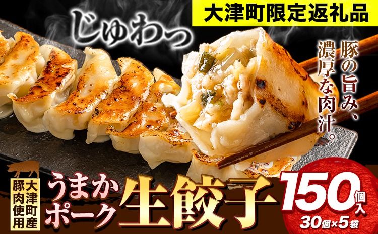 餃子 うまかポーク生餃子 150個(30個×5袋) 大津町限定返礼品[30日以内に出荷予定(土日祝除く)]冷凍餃子 ギョウザ 大津町産豚肉使用 九州産キャベツ使用(大津町産含む)皮モチモチ 肉汁溢れる---oz_fgz_30d_r7_15000_150p---