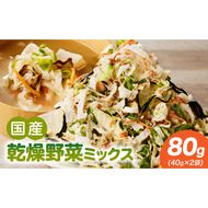 【数量限定】国産乾燥野菜ミックス80g(40g×2袋) ［175R02］ 数量限定 国産 乾燥 野菜 ミックス 80g × 2袋 乾燥野菜 カット不要 常温 保存食 非常食 凝縮 熱湯 味噌汁 炊き込みご飯 人参 ネギ ナス 大根 長期保存 野菜不足 具材 時短 スープの具 ヘルシー グルメ 食品 愛知県 小牧市 送料無料