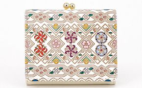 【文庫屋大関】三つ折りミニ財布　花菱【皮革工芸品】 ファッション 小物 民芸品 お札 カード 小銭 手のひらサイズ コンパクト 大人かわいい 牛革 手作り 国産 