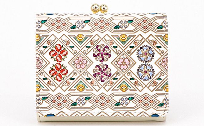 【文庫屋大関】三つ折りミニ財布　花菱【皮革工芸品】 ファッション 小物 民芸品 お札 カード 小銭 手のひらサイズ コンパクト 大人かわいい 牛革 手作り 国産 