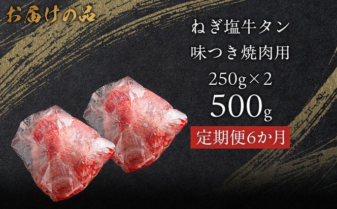 【6か月定期便】ねぎ塩牛タン味つき焼肉用 500g (250g×2) MROBM056