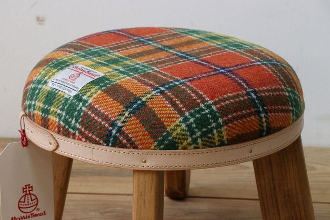 まぁるいスツール【オレンジ＆グリーンチェック】 子供 椅子イスキッズ HARRIS TWEED（ハリスツイード）家具  Z111VC03