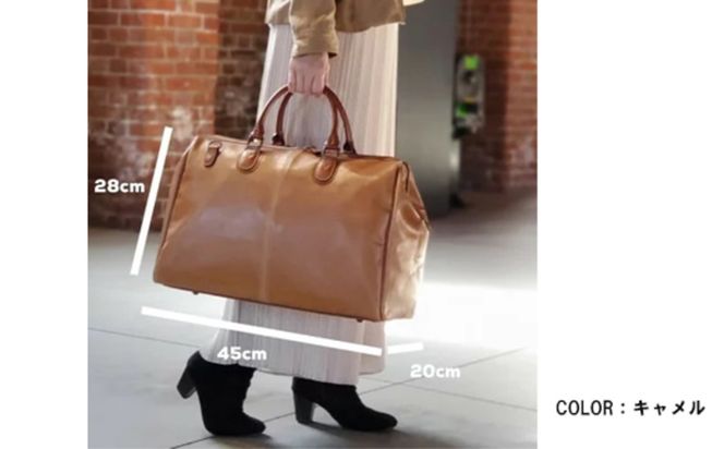 白化合皮 筒形ボストン キャメル 10440-10 / 平野鞄 ボストンバッグ トラベルバッグ 旅行カバン 両開きファスナー 1泊 チャックダレス 旅行 出張 ゴルフ ジム レトロ ヴィンテージ おしゃれ 高級 豊岡製鞄 日本製 かばん カバン バッグ 鞄