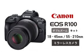 【Canon】 キヤノン ミラーレス カメラ EOS R100 ダブルズームキット 18-45mm / 55-210mm キャノン 一眼 家電_0034C