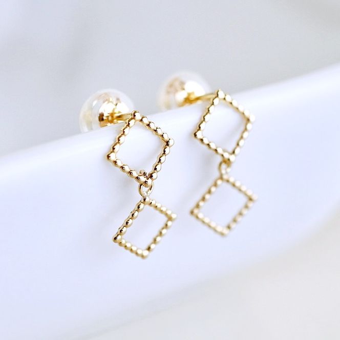 K18 18金 イエローゴールド 地金 スクエア 揺れる ピアス 保証書付 SGL-22866 SWAD089