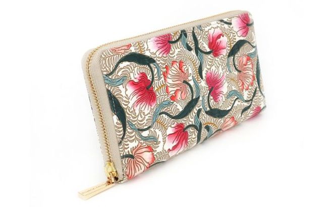 【文庫屋大関】 大容量　ぐるっとファスナーの長財布　ノースガーデン＜コーラル＞【皮革工芸品】 ファッション小物 民芸品 