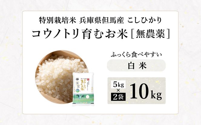 令和7年産 無農薬 白米 10kg コウノトリ育むお米 但馬産 こしひかり 兵庫県産(5kg×2袋)（94-002）無農薬 お米 10キロ 精米 白米 コウノトリ米 コシヒカリ 農薬不使用 特別栽培米 予約 コメ こめ ご飯 ライス 無農薬米