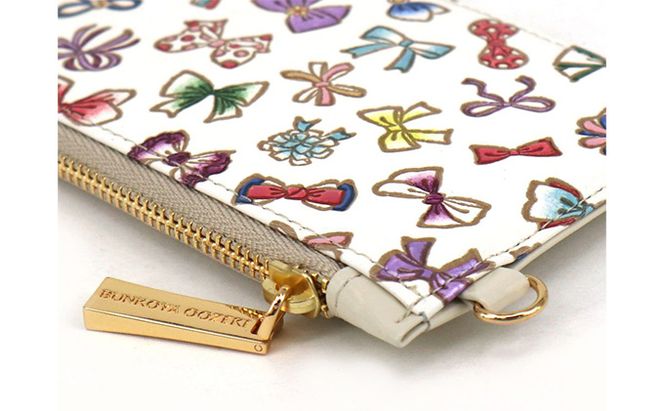 【文庫屋大関】すっきりカードケース　プチリボン【皮革工芸品】 ファッション小物 雑貨 フラグメントケース 小銭入れ付き 収納 スマート 日本製 りぼん 