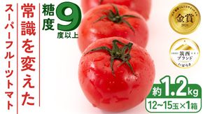 スーパーフルーツトマト 中箱 約1.2kg × 1箱 【 大玉 12～15玉/1箱】 2026年産 糖度9度 以上 トマト とまと フルーツトマト フルーツ 野菜 やさい 高糖度 [AF001ci]