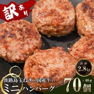訳アリ 淡路島玉ねぎと国産牛のミニハンバーグ2.8kg　40ｇ×70個　ハンバーグ
