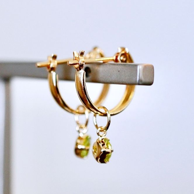 K18(18金) イエローゴールド 2WAY ピアス 地金 ペリドット フープピアス(直径10mm) 保証書付 SMK-5249 SWAD099-peri