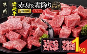 宮崎牛サイコロステーキ2種1kgセット(霜降り400g 赤身600g)_18E-N2-004-1kg-S4A6-CF