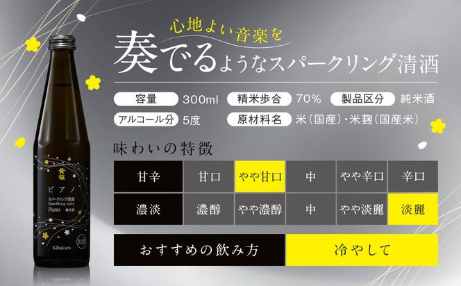【黄桜】ピアノ (300ml×12本)［ キザクラ カッパ 京都 お酒 スパークリング日本酒  炭酸 純米酒 清酒 地酒 ご当地 日常使い 宅飲み 家飲み 晩酌 人気 おすすめ 定番 ギフト プレゼント 贈答 ご自宅用 お取り寄せ おいしい 送料無料 ふるさと納税 ］ 261009_B-DN83