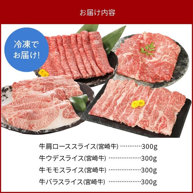 宮崎牛4種食べ比べスライス1.2kg N0147-YC232
