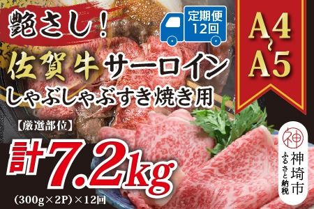 【12か月定期便】艶さし！【厳選部位】【A4～A5】佐賀牛サーロインしゃぶしゃぶすき焼き用 600g(300g×2P)×12回【肉 牛肉 ブランド牛 黒毛和牛 お祝い ご褒美 ふるさと納税】(H112207)