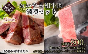 おかやま 和牛肉 A5 等級 満喫セット 合計約800g（サーロインステーキ 約450g＆すき焼・しゃぶしゃぶ用 ローススライス 約350g）牛 赤身 肉 牛肉 冷凍 やわらか サシ 旨味 良質 美味しい 