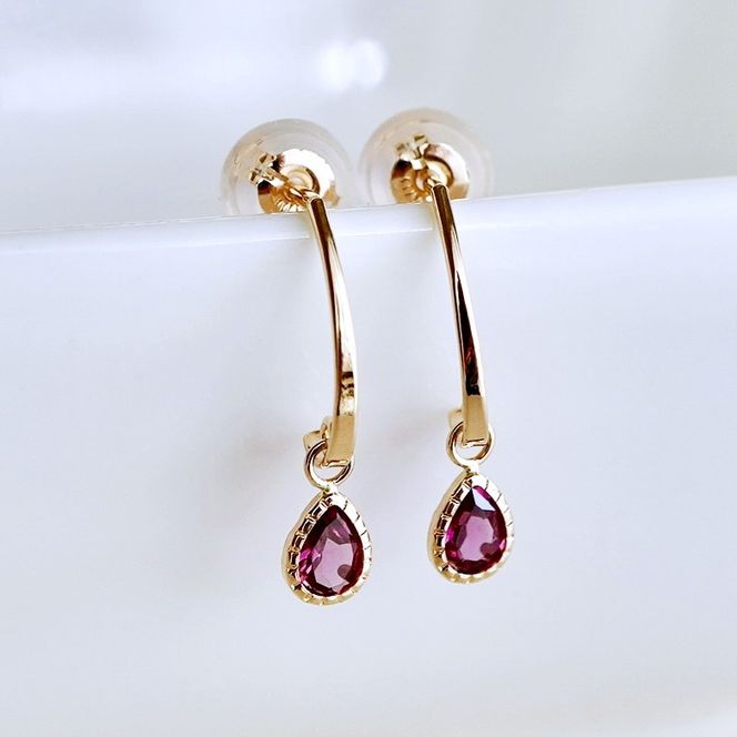 【ジュエリー】K10 イエローゴールド  ロードライトガーネット 揺れる ピアス 保証書付 SR-2223　 242-001-b
