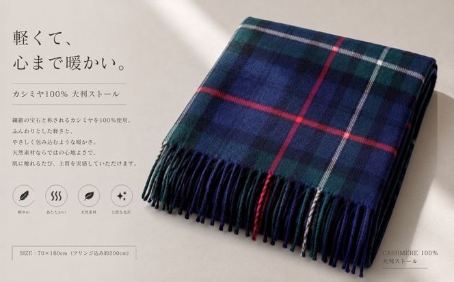 G3606 100％ピュアカシミヤ・大判ストール チェック柄 Tartan フリンジ付き【高級 カシミア おしゃれ ファッション 防寒 かしみあ】