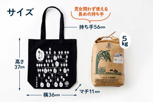 山形庄内かめこめプロジェクト 米（MY）バッグ お米の家系図デザイン トートバッグ キャンバス生地 厚手